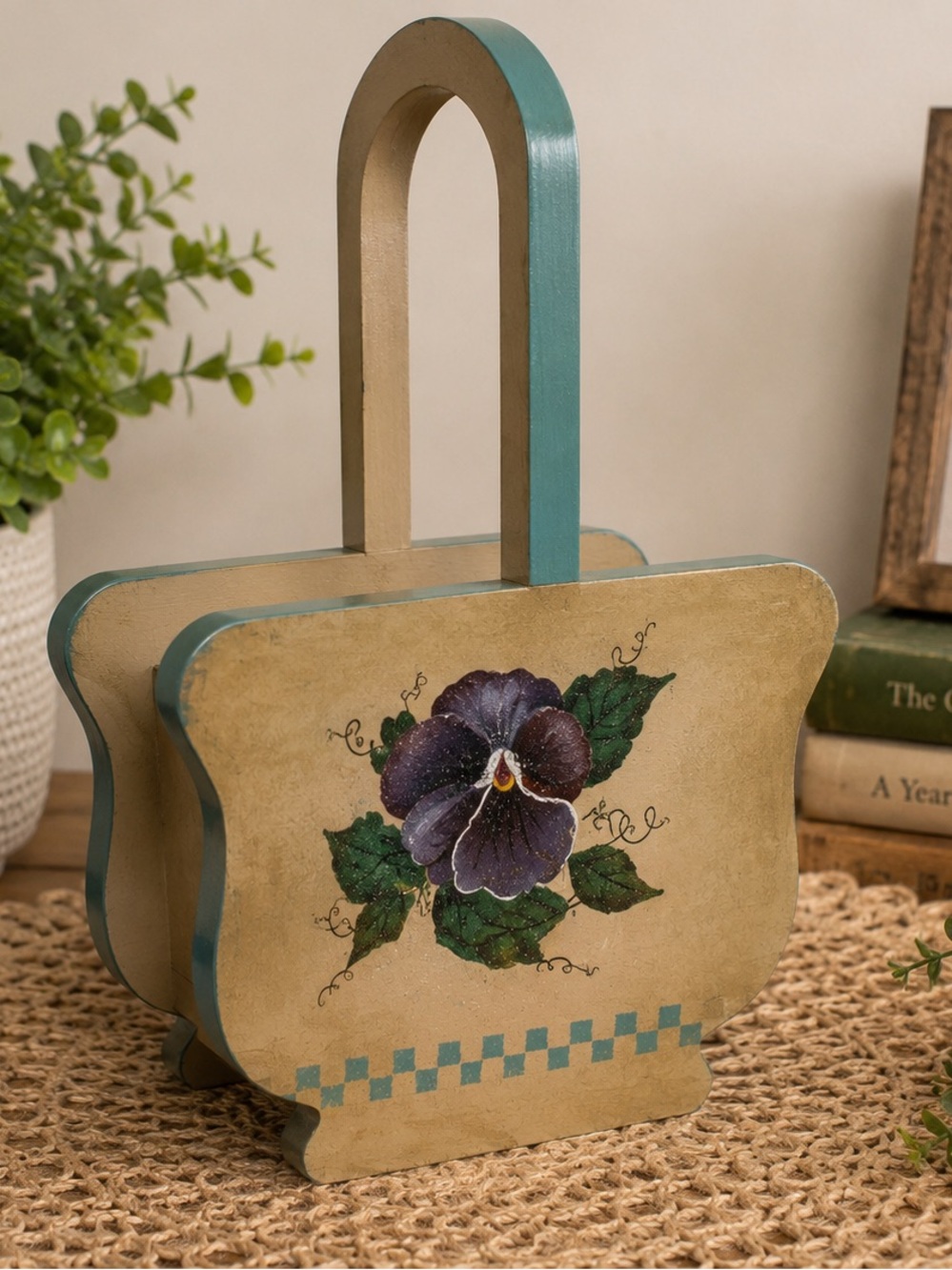 Miller’s Crafts Hand-Painted Wooden Tote Basket – Signed 1998 – Saskatchewan Art